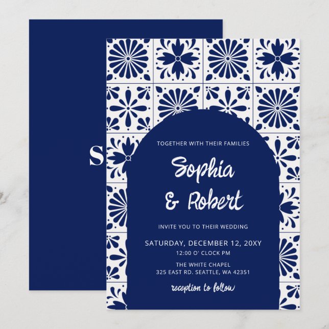 Convites Casamento de Azulejos de Talavera Azul Mexicano (Frente/Verso)