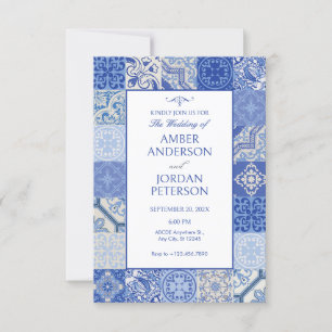 Convites Casamento de Azulejos do Boho Mediterrâneo Blue Et