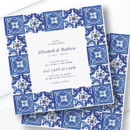 Convites Casamento de Azulejos do Mediterrâneo Azul e Branc