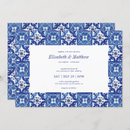 Convites Casamento de Azulejos do Mediterrâneo Azul e Branc