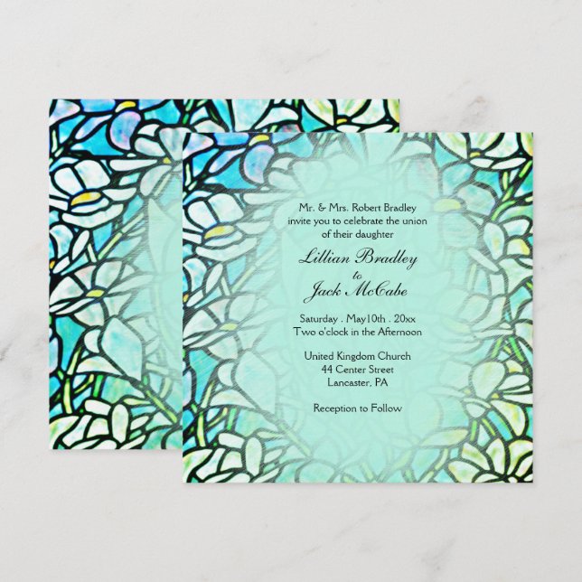 Convites Casamento de Azulejos Florais Mosaicos Verdes (Frente/Verso)