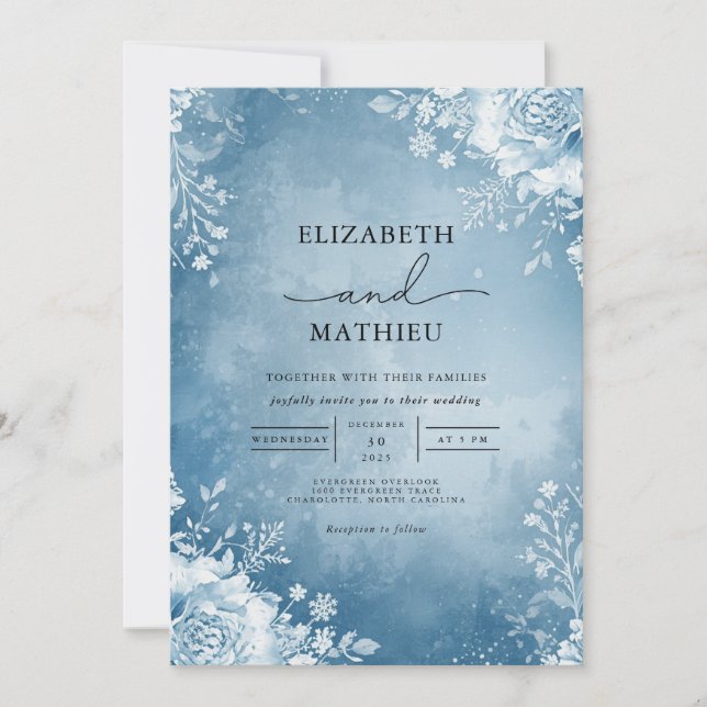 Convites Casamento de Azure Frost Flourish (Frente)