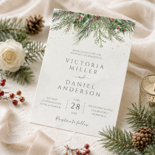 Convites Casamento de Bagas de Inverno Rústico e Folhagem d