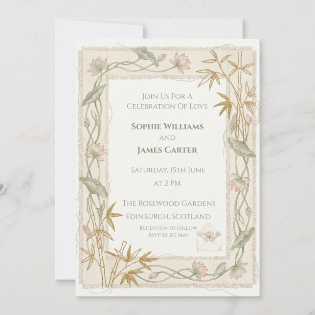 Convites Casamento de Bambu Dourado (Frente)