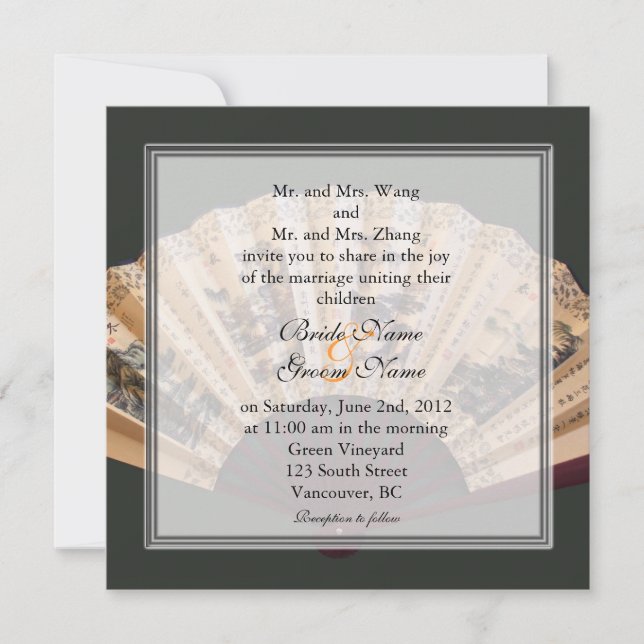 Convites Casamento de bambu e fã de seda chineses (Frente)