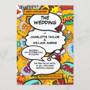 Convites Casamento de Banda Desenhada Tipográfica Divertida