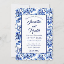 Casamento de Banho Floral Azul e Branco Elegante