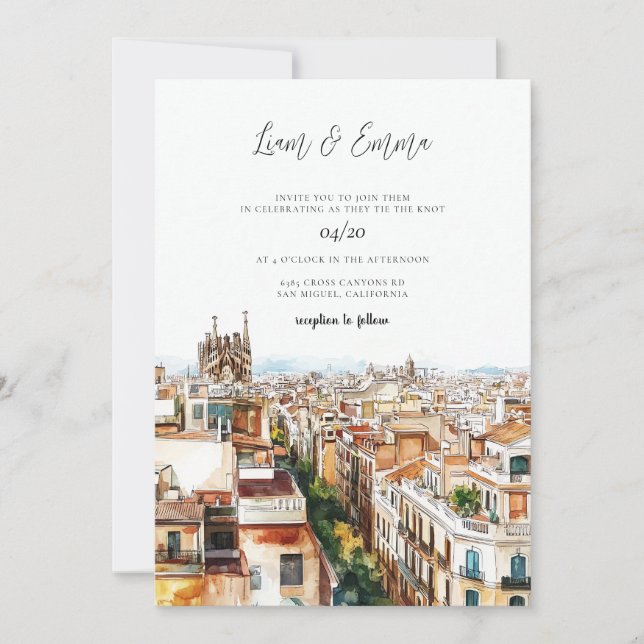 Convites Casamento de Barcelona Watercolor (Frente)