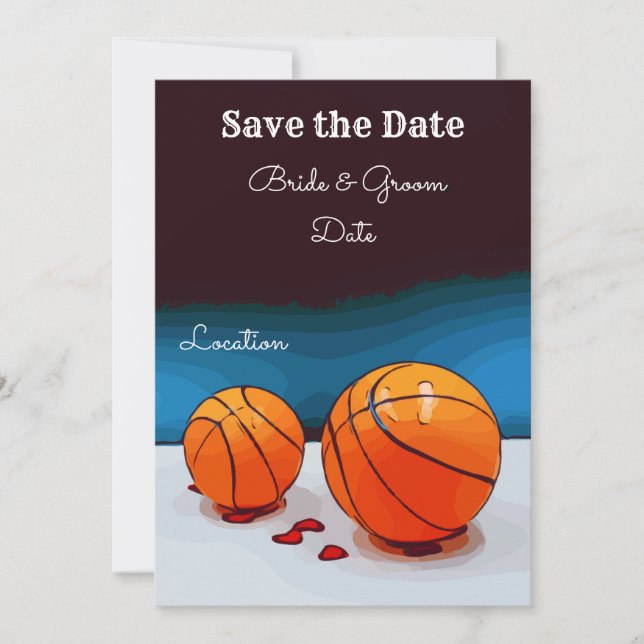 Convites Casamento de basquete com amor em fundo azul (Frente)