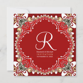 Convites Casamento de Batik Monograma da Boêmia Vermelha