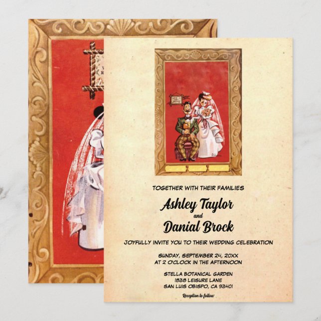 Convites Casamento De BD Retro Russo Elegante Vintage (Frente/Verso)
