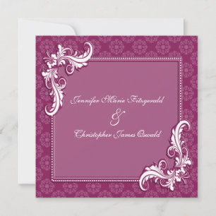 Convites Casamento de Beaujolais Damask e Frame Floral