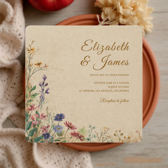 Convites Casamento de Beige Border Rustic Boho Wildflower (Criador carregado)