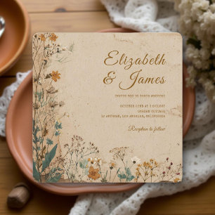 Convites Casamento de Beige Border Rustic Boho Wildflower
