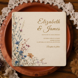 Convites Casamento de Beige Border Rustic Boho Wildflower