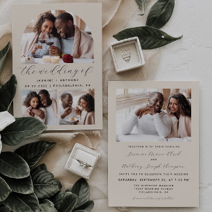 Convites Casamento de Beige de Colagem de Foto Minimalista