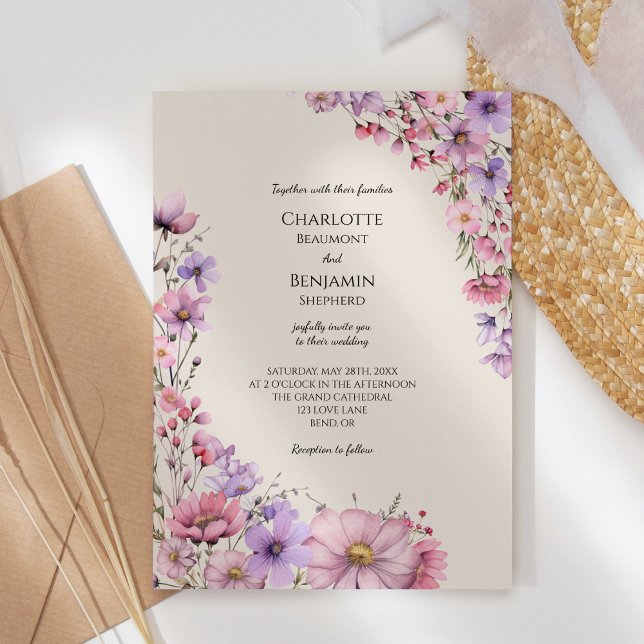 Convites Casamento de Beige de Flor Selvagem Moderna (Criador carregado)