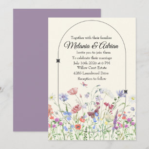 Convites Casamento de beige Roxo de Luxo