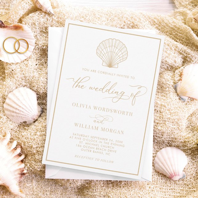 Convites Casamento de Beige Sand Elegante de Beach Seashell (Criador carregado)