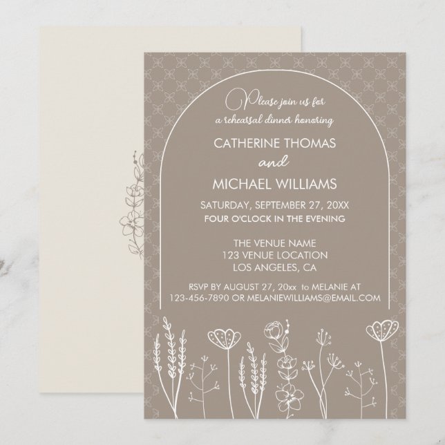 Convites Casamento de Beige Wildflower Bohemian (Frente/Verso)
