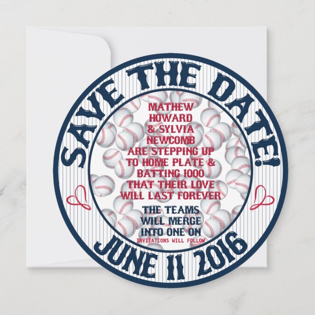 Convites Casamento de Beisebol - Aviso de Salvamento da Dat (Verso)