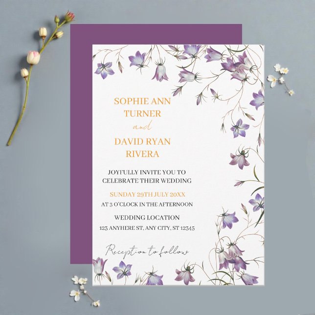 Convites Casamento de Bellflower com Lavanda Floral Elegant (Criador carregado)