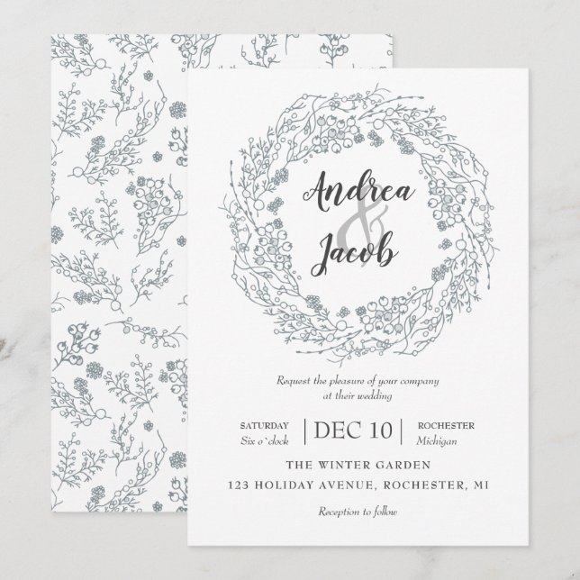 Convites Casamento de Berries no inverno Branco (Frente/Verso)