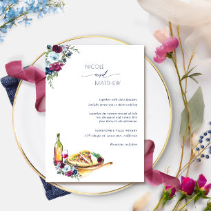 Convites Casamento de Berry Burgundy e Blue Floral Pizza