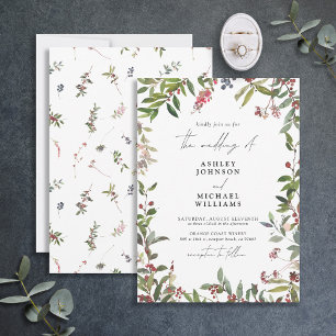 Convites Casamento de Berry Watercolor de Winter Wildflower