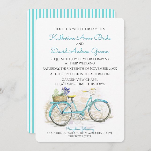 Convites Casamento de Bicicleta de Vintage Country Watercol (Frente/Verso)