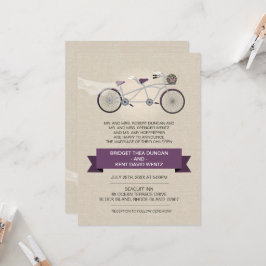 Convites Casamento de Bicicleta Faux Linen Plum Tandem