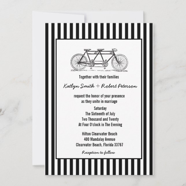 Convites Casamento de Bicicleta Rustic Retro Tandem (Frente)