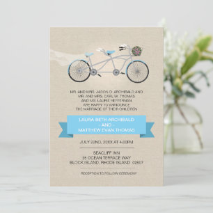 Convites Casamento de Bicicleta Tandem Faux Linen
