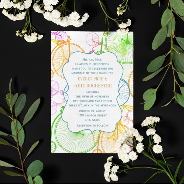 Convites Casamento de Bicicletas Estilizadas com Cores Bril (Criador carregado)