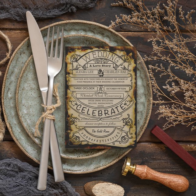 Convites Casamento de Bilhetes Medieval Rustic Vintage Rena (Criador carregado)