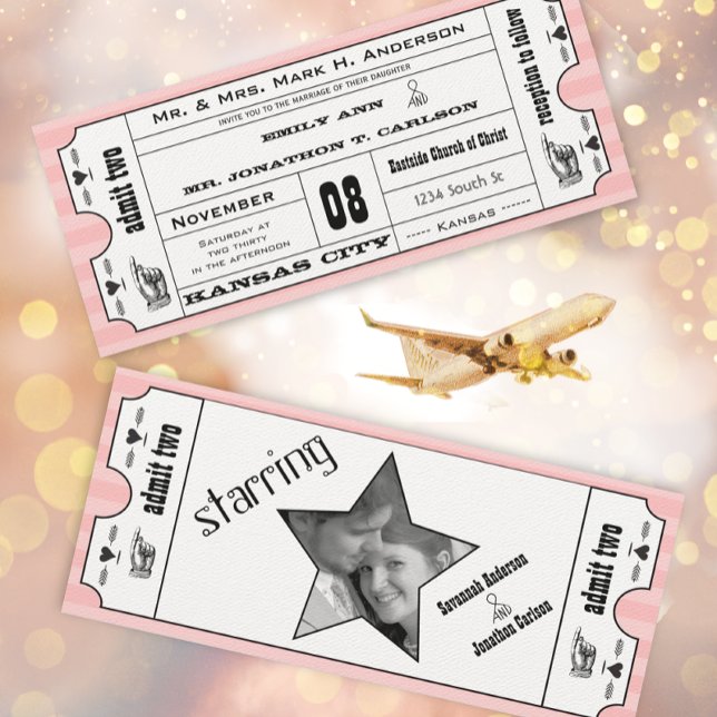 Convites Casamento de Bilhetes Modernos de Tipografia Rosa  (Criador carregado)