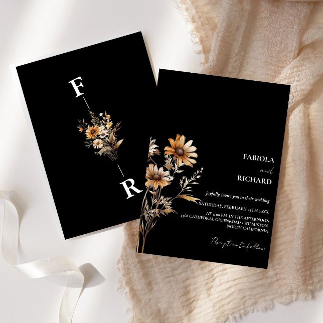 Convites Casamento de BLack Wildflower (Criador carregado)
