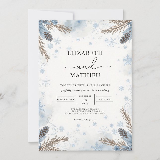 Convites Casamento de Blooms de fosco Pine Winter (Frente)