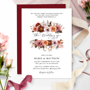 Convites Casamento de Blooms Florais de Borgonha e Blush