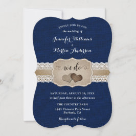 Convites Casamento de Blue Burlap e Renda
