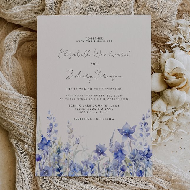 Convites Casamento de Bluebells Aquarela Boho Flores Silves (Criador carregado)