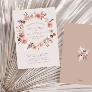 Convites Casamento de Blush Beige Pampas Floral Boho