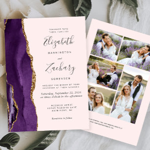 Convites Casamento de Blush de Agate Dourado com 5 Fotograf