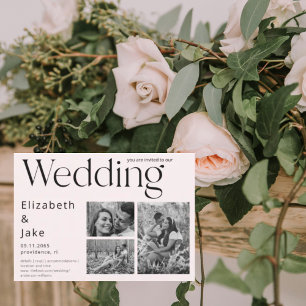 Convites Casamento de Blush de Colagem B/W Contemporânea