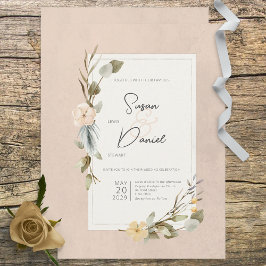 Convites Casamento de Blush de Frame Floral de Boho Seco