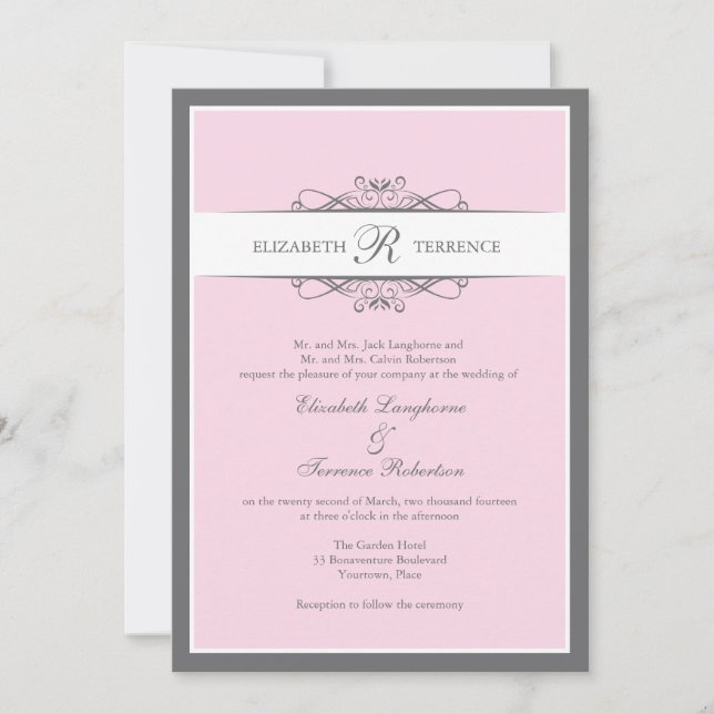 Convites Casamento de Blush Decorativo Moderno (Frente)