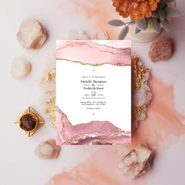 Convites Casamento de Blush e Agate Dourado (Criador carregado)