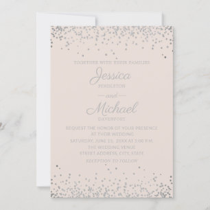 Convites Casamento de Blush Elegante Moderno e Silver Glitt