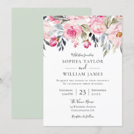 Convites Casamento de Blush & Greenery Floral Watercolor