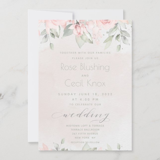 Convites Casamento de Blush Rosa Eucalyptus Greenery (Frente)